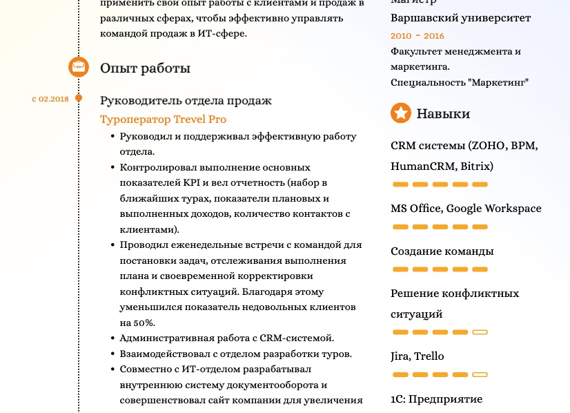 Пример резюме специалиста по продажам в интернет-магазин 2025